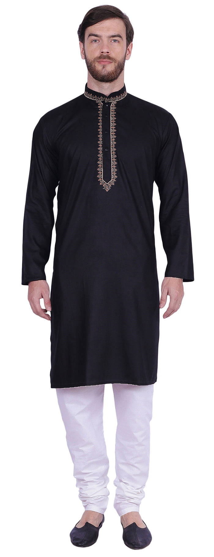 Embroidered Kurta Pajama Mens Cotton India Clothing Party Wear (Black)