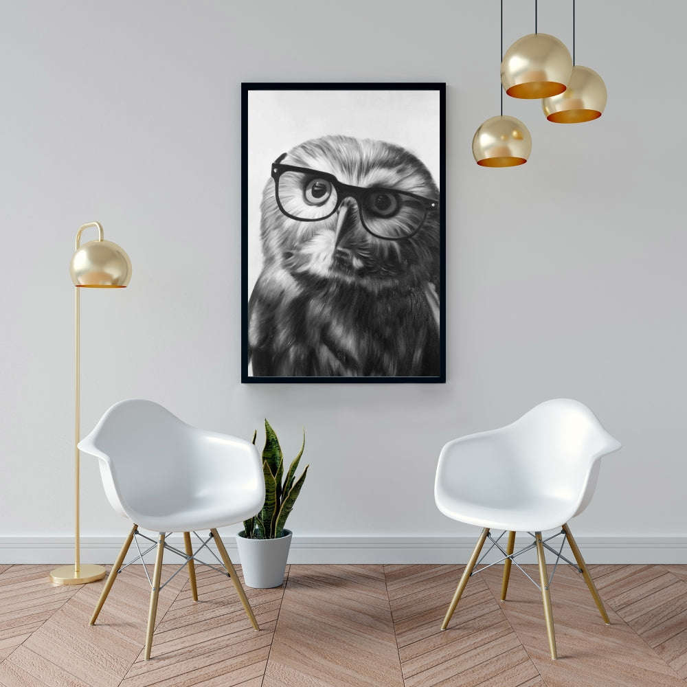 Northern Saw-Whet Owl With Glasses, Fine Art Gallery Wrapped Canvas 24x36