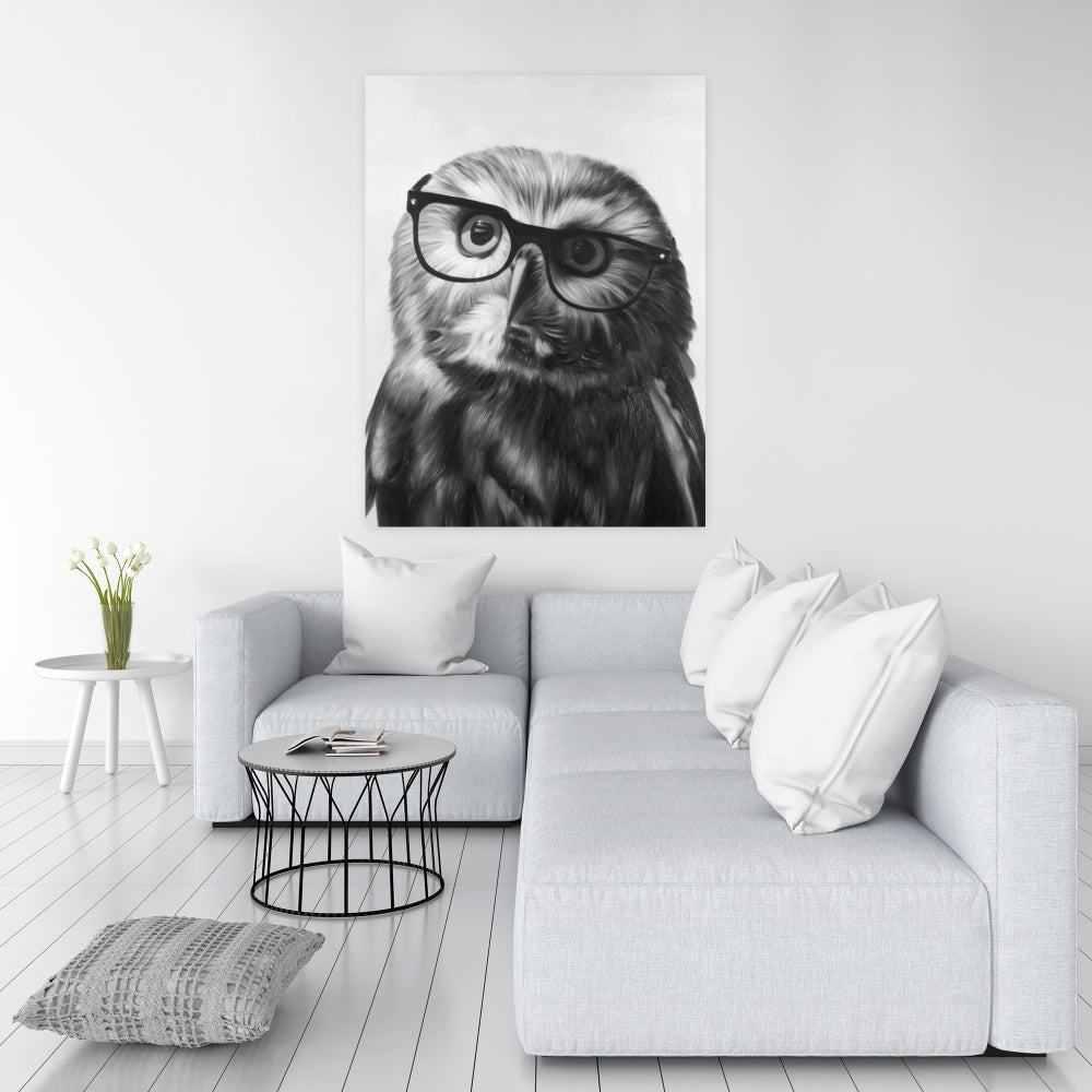 Northern Saw-Whet Owl With Glasses, Fine Art Gallery Wrapped Canvas 24x36