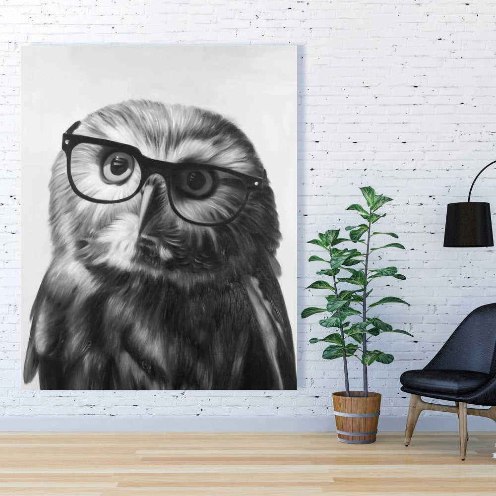 Northern Saw-Whet Owl With Glasses, Fine Art Gallery Wrapped Canvas 24x36