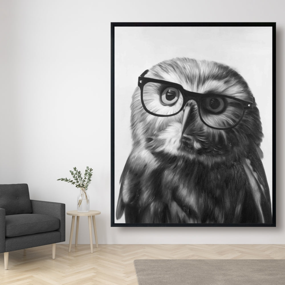 Northern Saw-Whet Owl With Glasses, Fine Art Gallery Wrapped Canvas 24x36