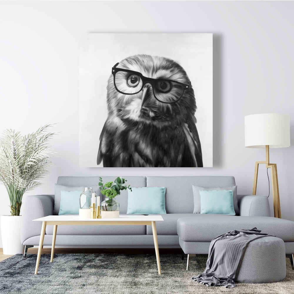 Northern Saw-Whet Owl With Glasses, Fine Art Gallery Wrapped Canvas 24x36