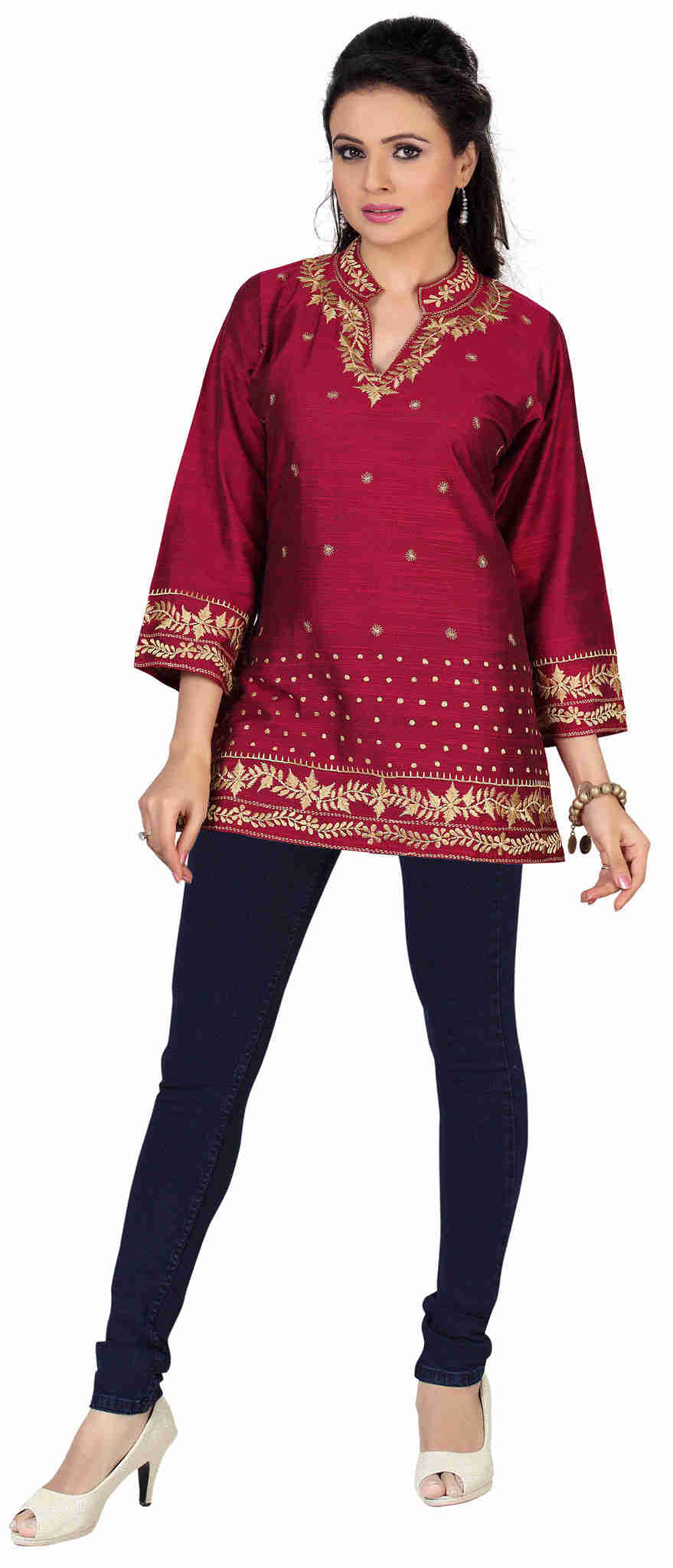 India Embroidered Cotton Tunic Top Kurti for Women (Pink)