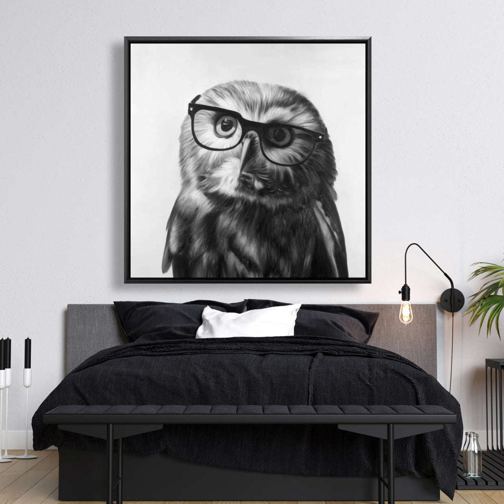 Northern Saw-Whet Owl With Glasses, Fine Art Gallery Wrapped Canvas 24x36