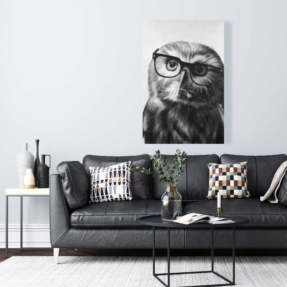 Northern Saw-Whet Owl With Glasses, Fine Art Gallery Wrapped Canvas 24x36