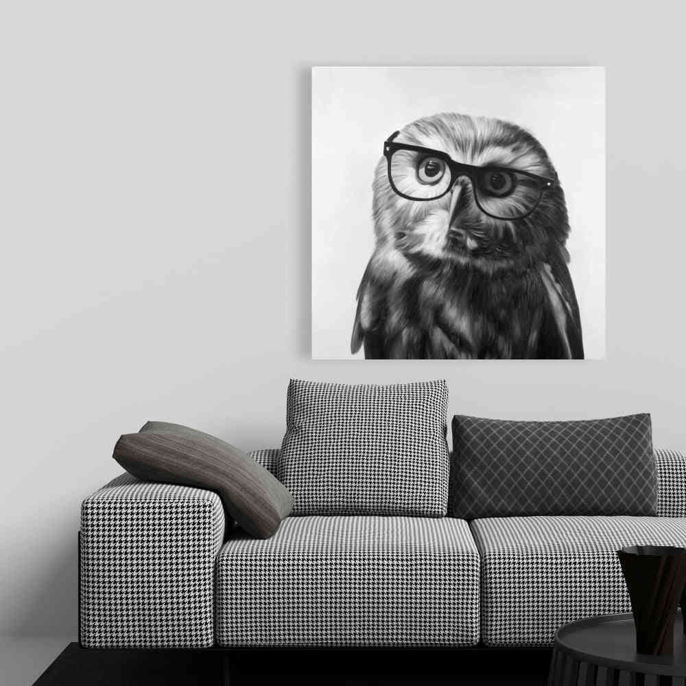 Northern Saw-Whet Owl With Glasses, Fine Art Gallery Wrapped Canvas 24x36