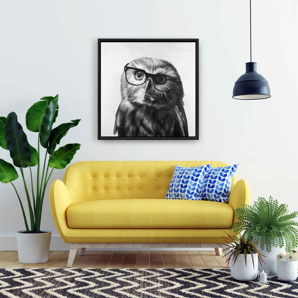 Northern Saw-Whet Owl With Glasses, Fine Art Gallery Wrapped Canvas 24x36