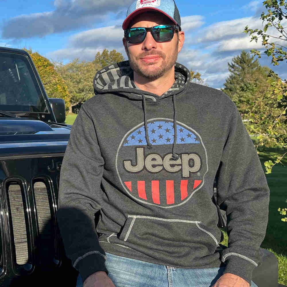 Jeep USA Oval Flag Accent Hoodie - Patriotic Cotton Blend Hoodie with Double Hood Design