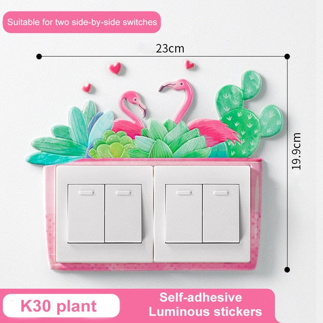 1pcs Cartoon Animal Unicorn Flamingo Silicone Luminous Switch Outlet Wall Sticker