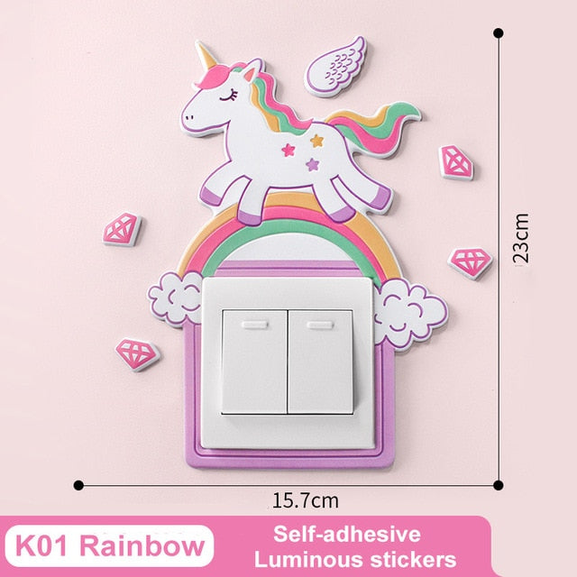 1pcs Cartoon Animal Unicorn Flamingo Silicone Luminous Switch Outlet Wall Sticker