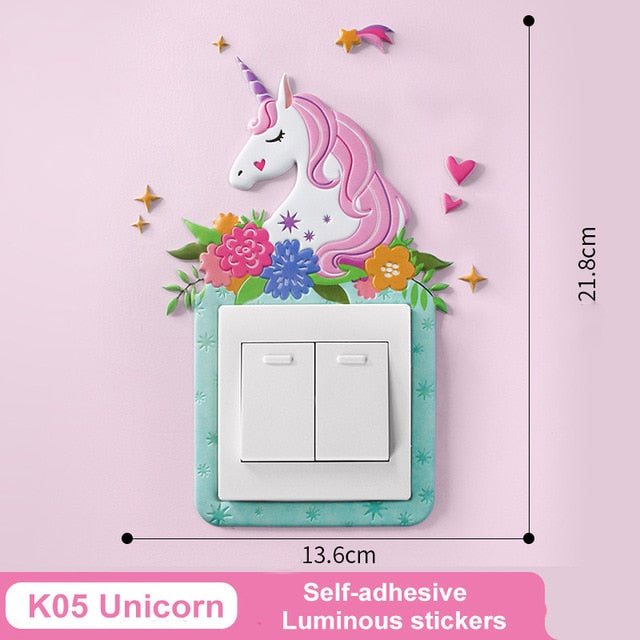 1pcs Cartoon Animal Unicorn Flamingo Silicone Luminous Switch Outlet Wall Sticker