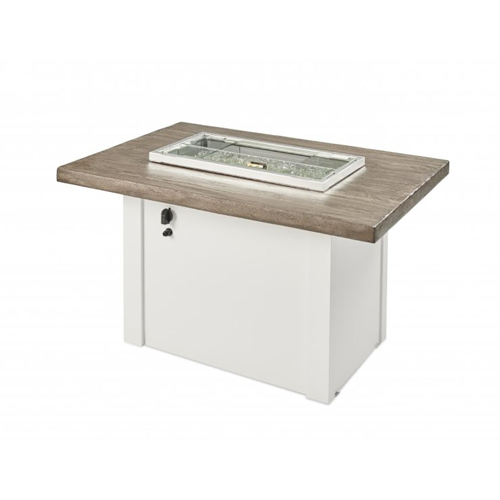 The Outdoor GreatRoom Company Driftwood Havenwood Rectangular Gas Fire Pit Table with White Base