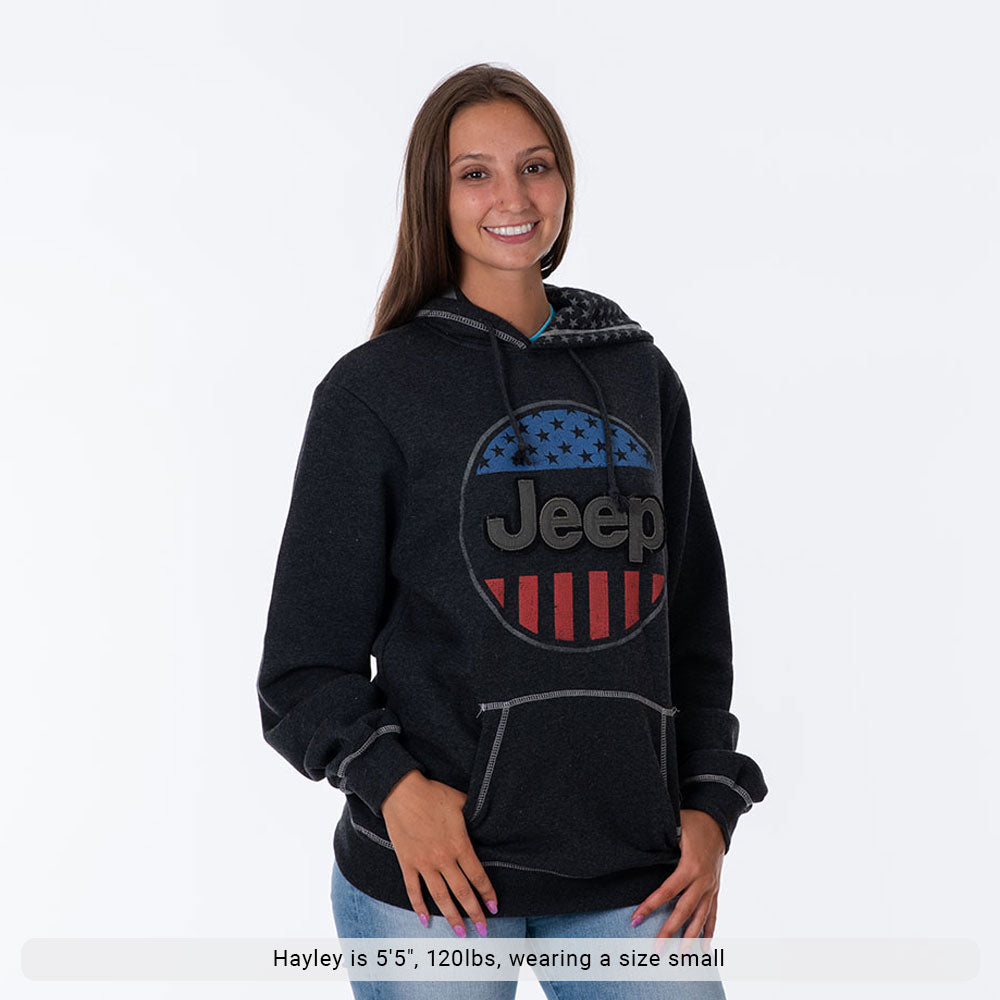 Jeep USA Oval Flag Accent Hoodie - Patriotic Cotton Blend Hoodie with Double Hood Design
