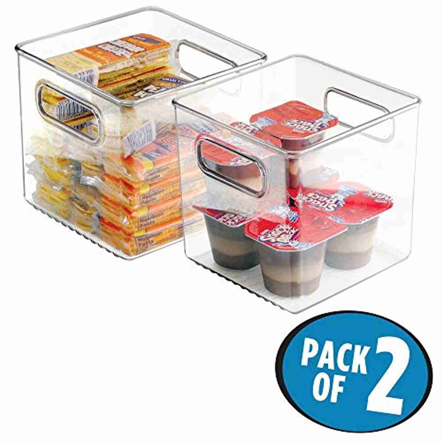 mDesign Plastic Kitchen Pantry Cabinet Organizer Bins - 2 Pack, Clear