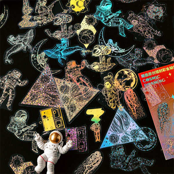 Magical Astronaut Cosmic Roaming Stickers - 45pcs Holographic Space Travel Stickers for Crafts