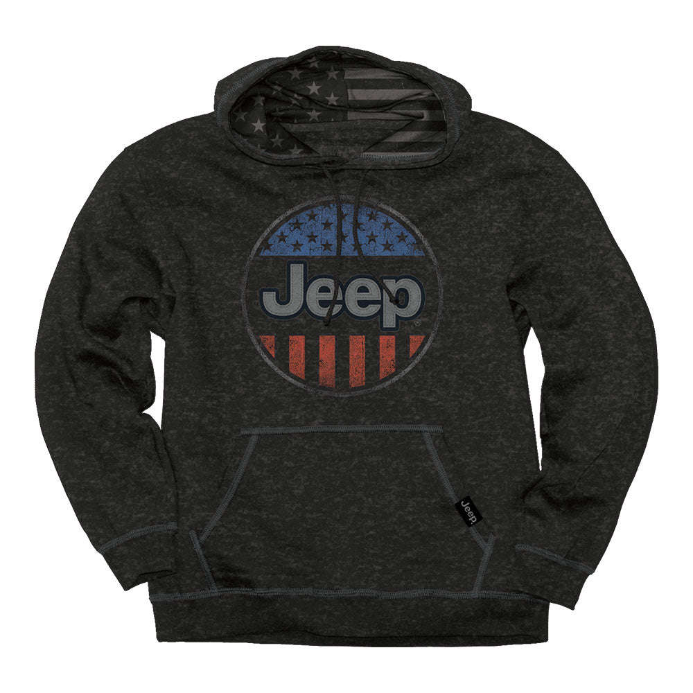 Jeep USA Oval Flag Accent Hoodie - Patriotic Cotton Blend Hoodie with Double Hood Design