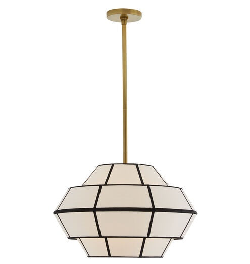 Morten Pendant - Three-Tier White Linen Pendant Light with Black Graphic