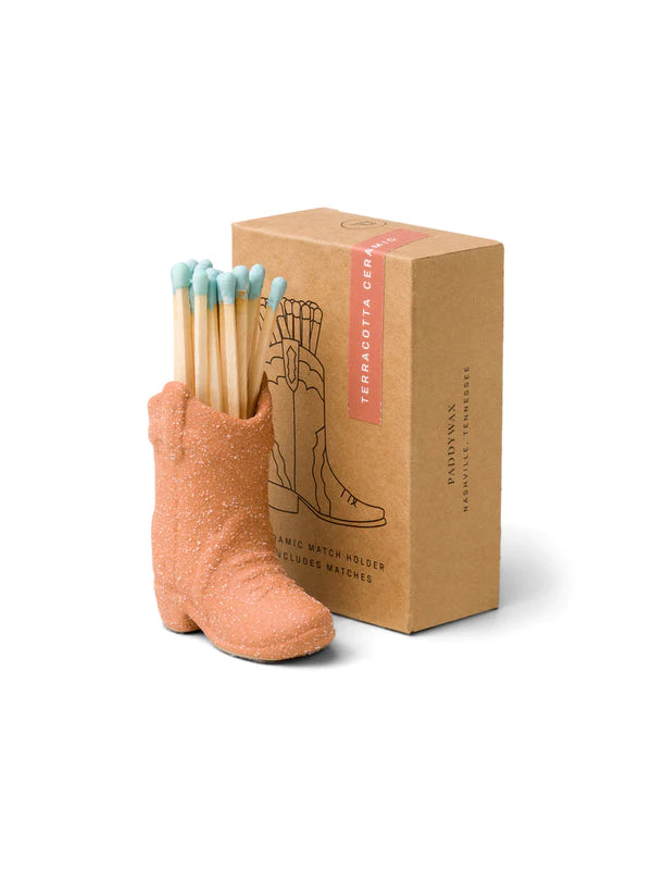Vintage Ceramic Cowboy Boot Match Holder with Safety Matches