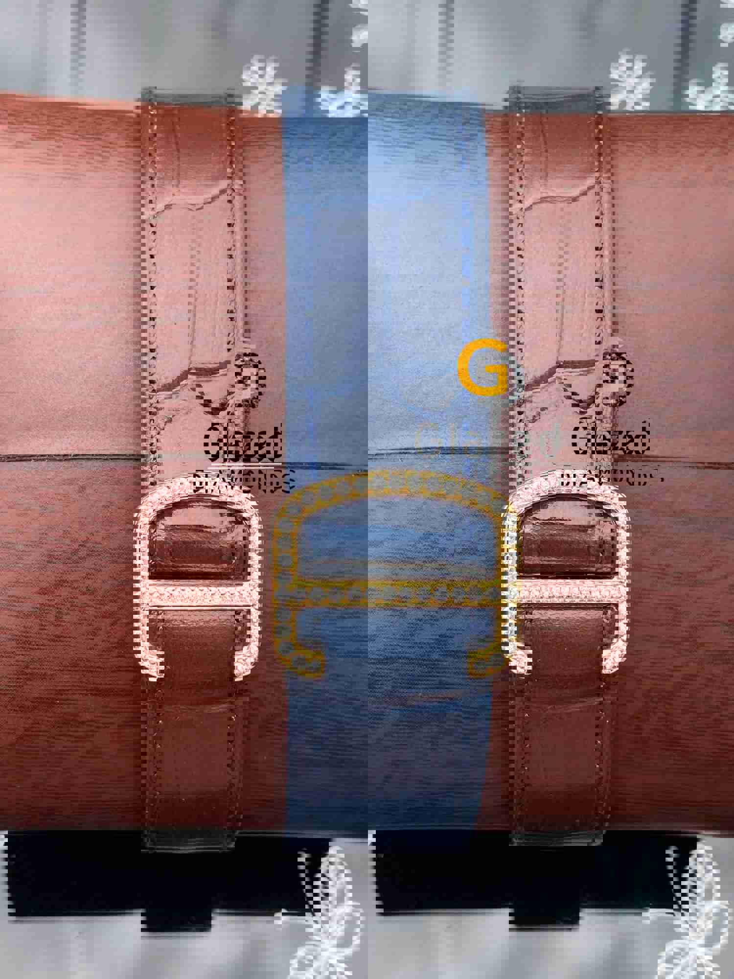 Royal Blue Leather Strap Two Tone Iced Moissanite Studded Watch