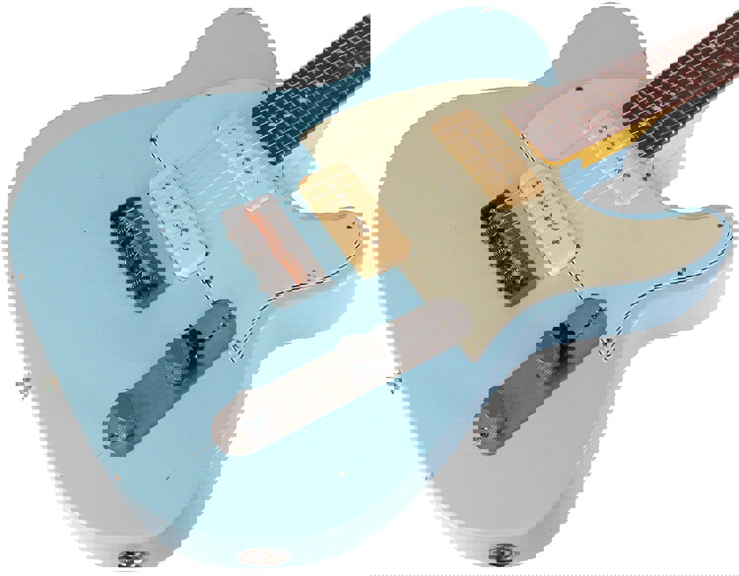 Nash T-2HB Guitar with P90 Pickups, Sonic Blue Finish, Light Aging