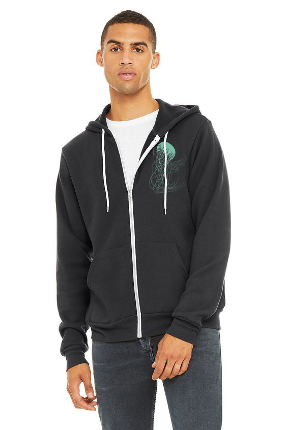 Sashay Jellyfish Ultra Soft Zip Up Hoodie - Unisex Dark Grey Heather