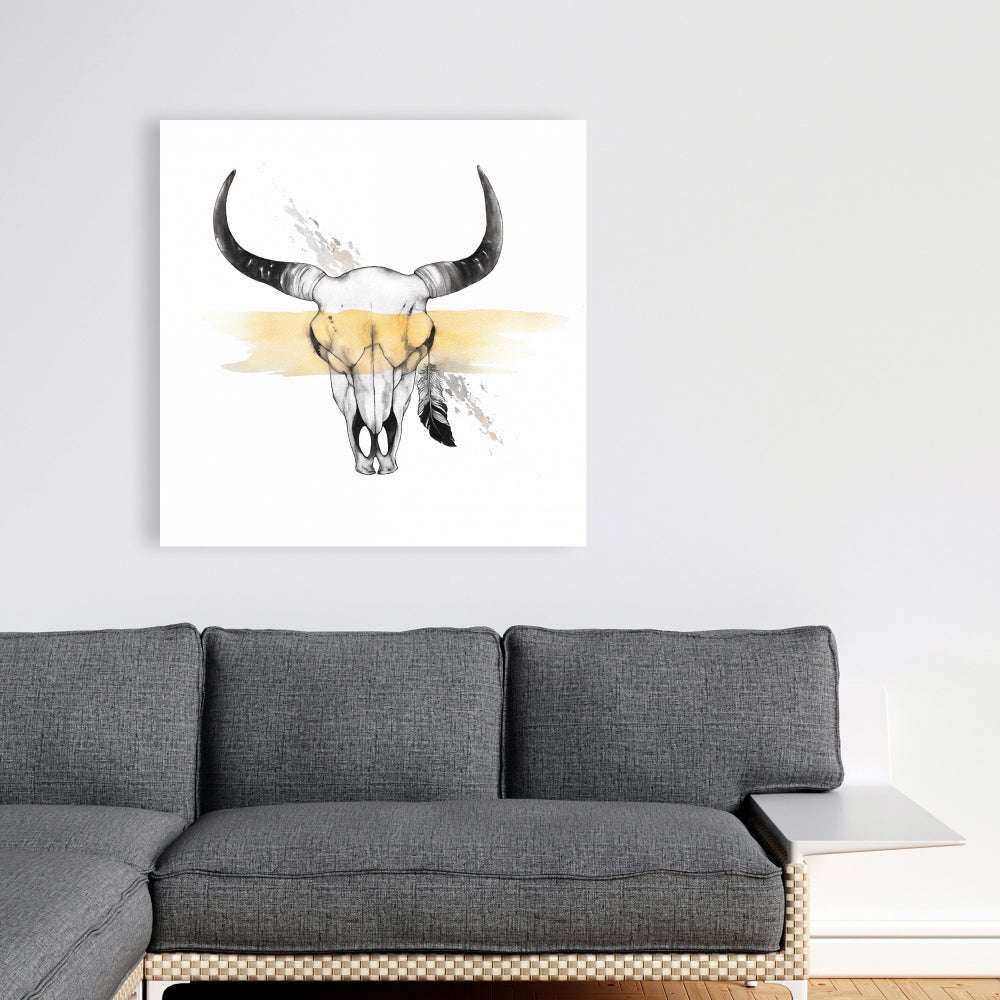 Cow Skull With Feather - Fine Art Gallery Wrapped Canvas 24x36