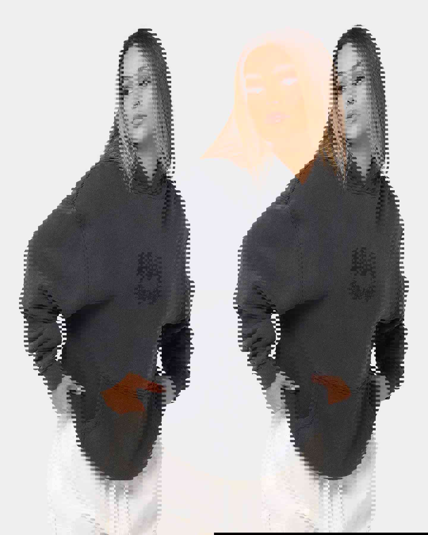 404 Flight Vintage Hoodie Charcoal - Streetwear Hoodie with Vintage Wash