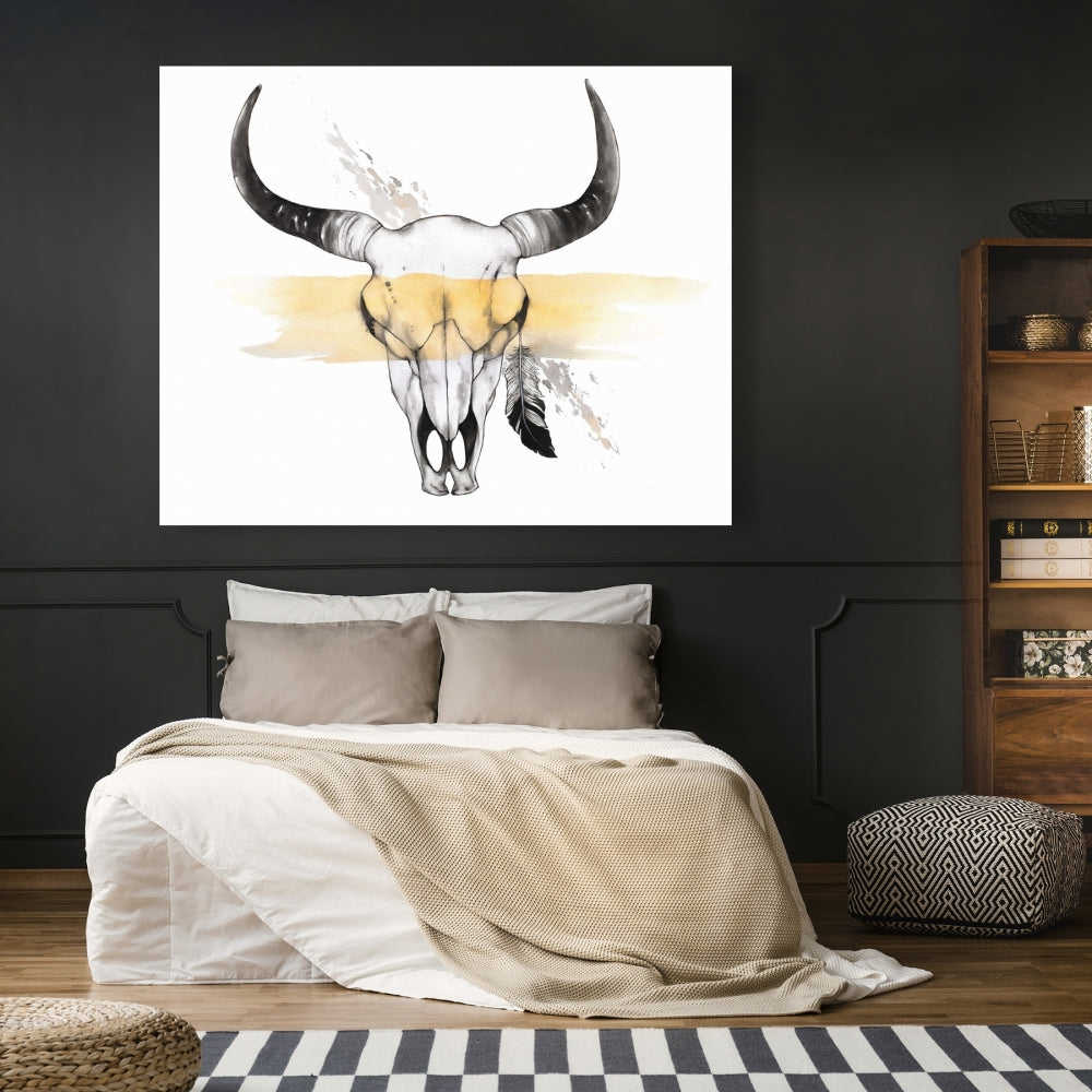 Cow Skull With Feather - Fine Art Gallery Wrapped Canvas 24x36
