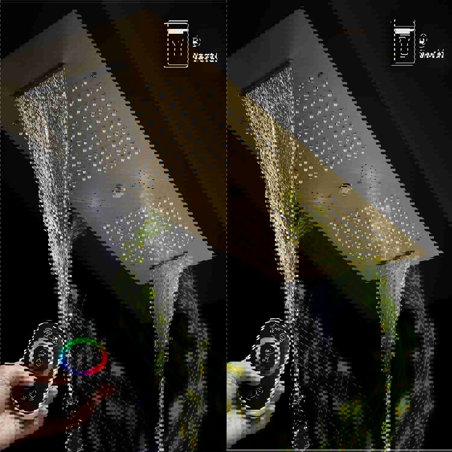 SYDNEY 36INCH COMPLETE LED MUSIC SHOWER SYSTEM WITH RAINFALL, WATERFALL & WALL MOUNTED SHOWERHEAD