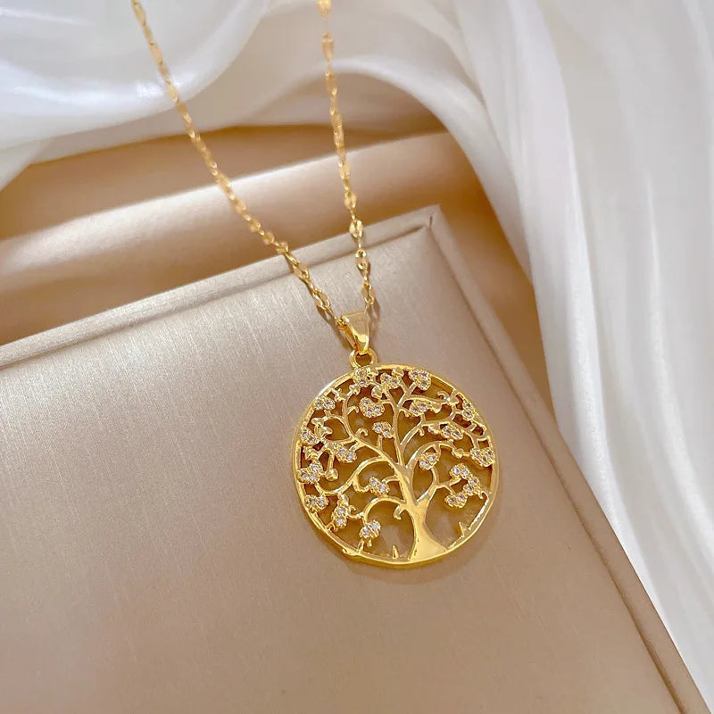 Exquisite Gold-plated Tree of Life Zircon Pendant Necklace for Women