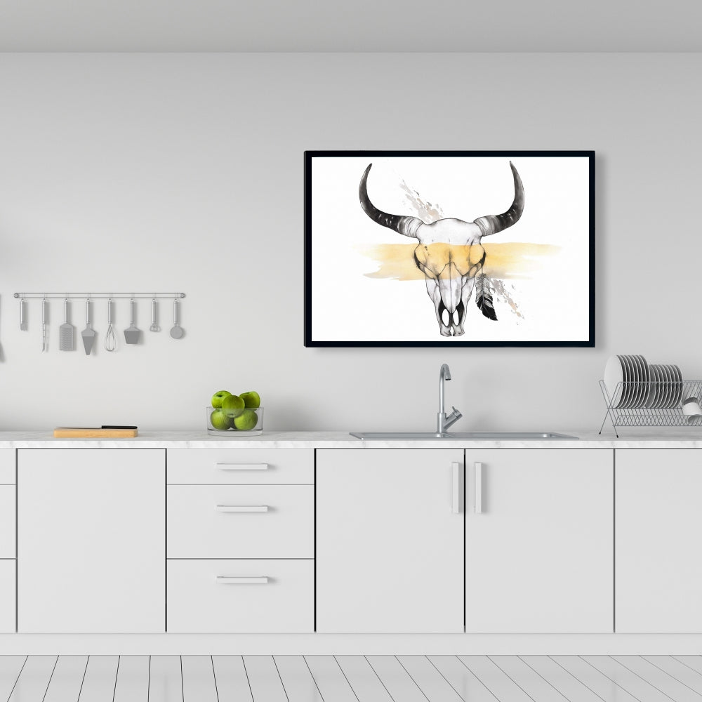Cow Skull With Feather - Fine Art Gallery Wrapped Canvas 24x36
