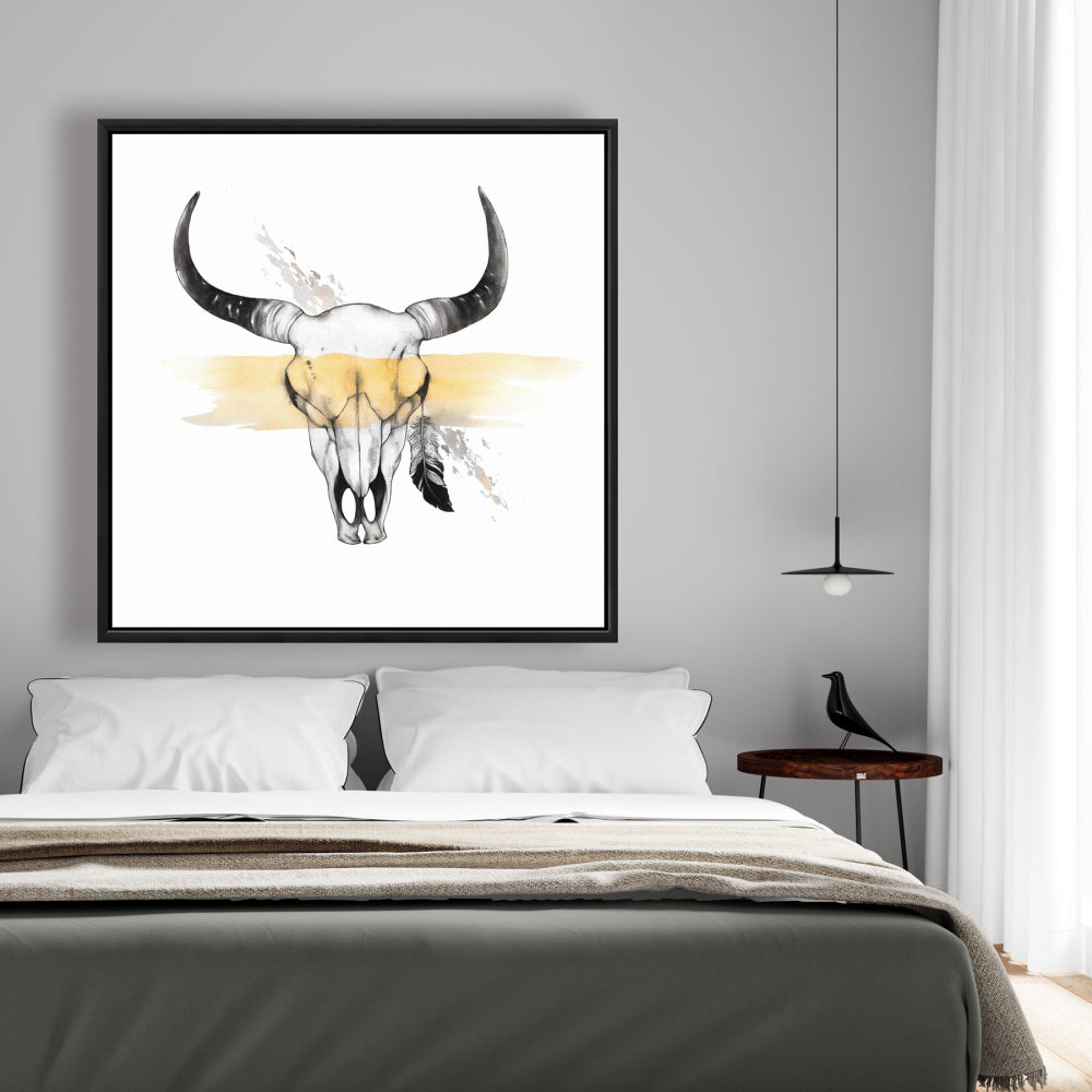 Cow Skull With Feather - Fine Art Gallery Wrapped Canvas 24x36