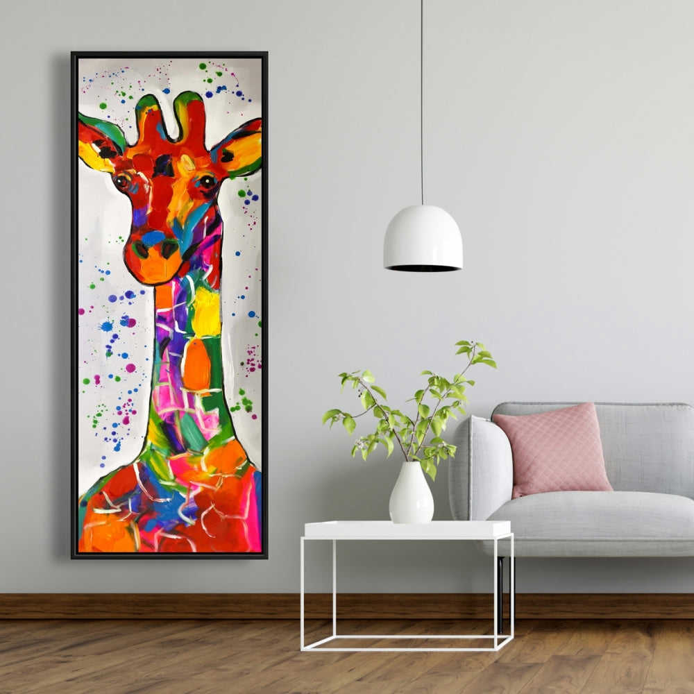 Abstract Colorful Giraffe With Paint Splash - Fine Art Gallery Wrapped Canvas 16x48