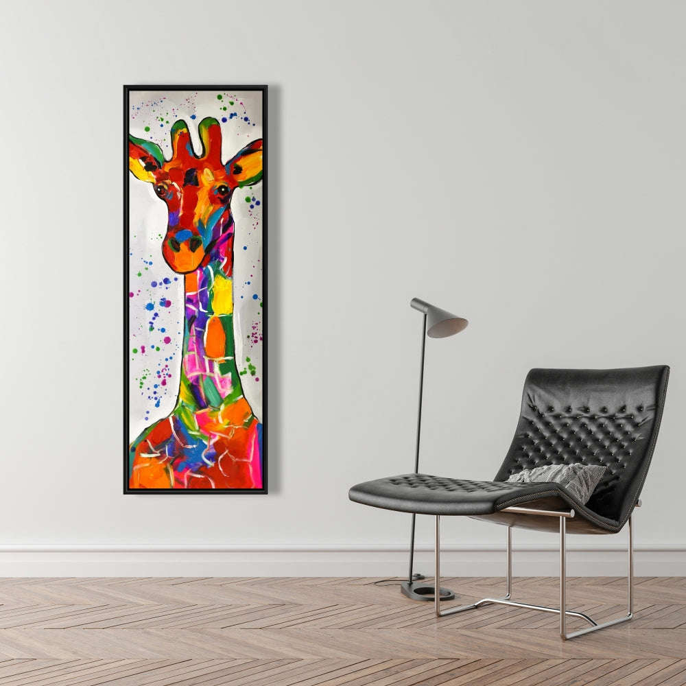 Abstract Colorful Giraffe With Paint Splash - Fine Art Gallery Wrapped Canvas 16x48