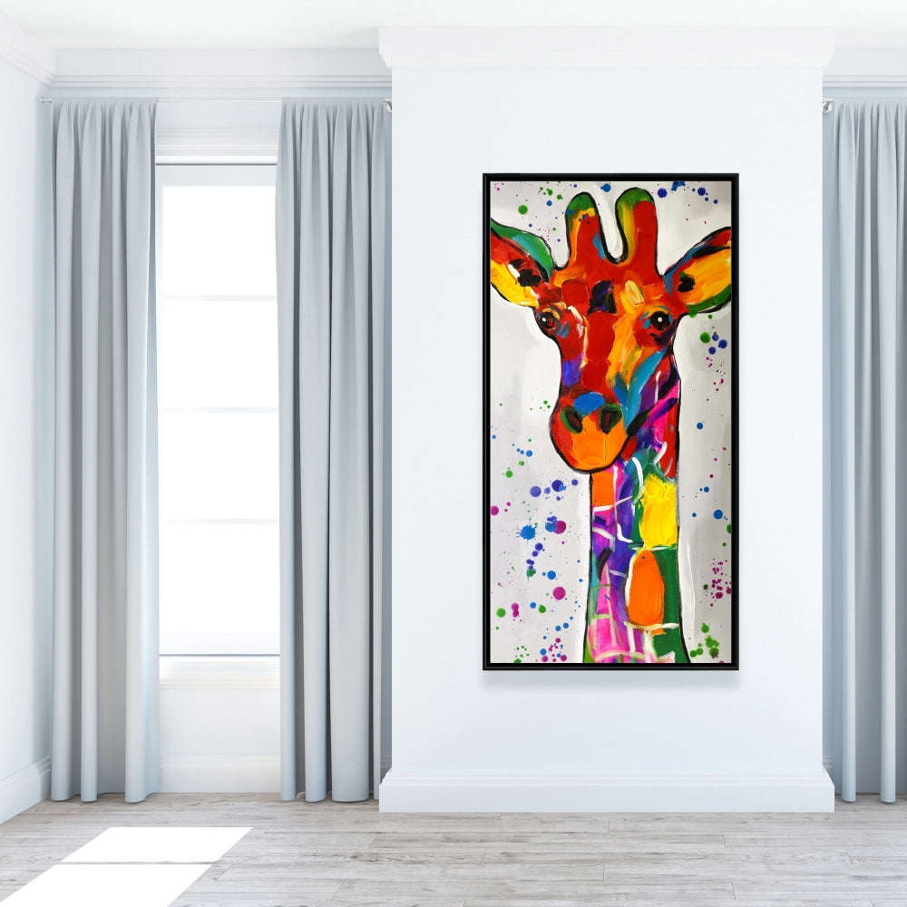 Abstract Colorful Giraffe With Paint Splash - Fine Art Gallery Wrapped Canvas 16x48
