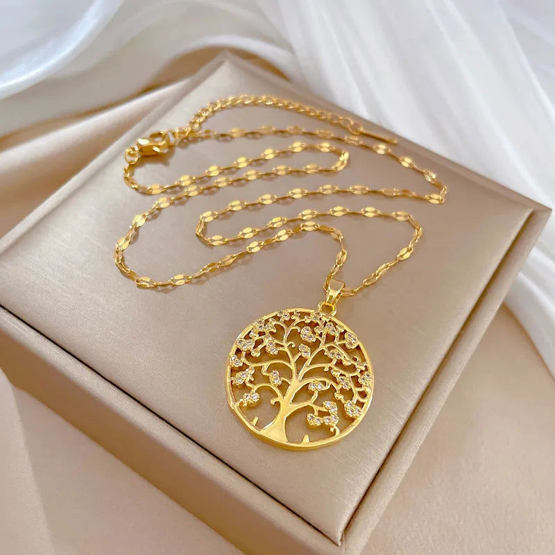 Exquisite Gold-plated Tree of Life Zircon Pendant Necklace for Women