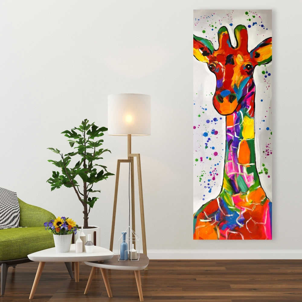 Abstract Colorful Giraffe With Paint Splash - Fine Art Gallery Wrapped Canvas 16x48