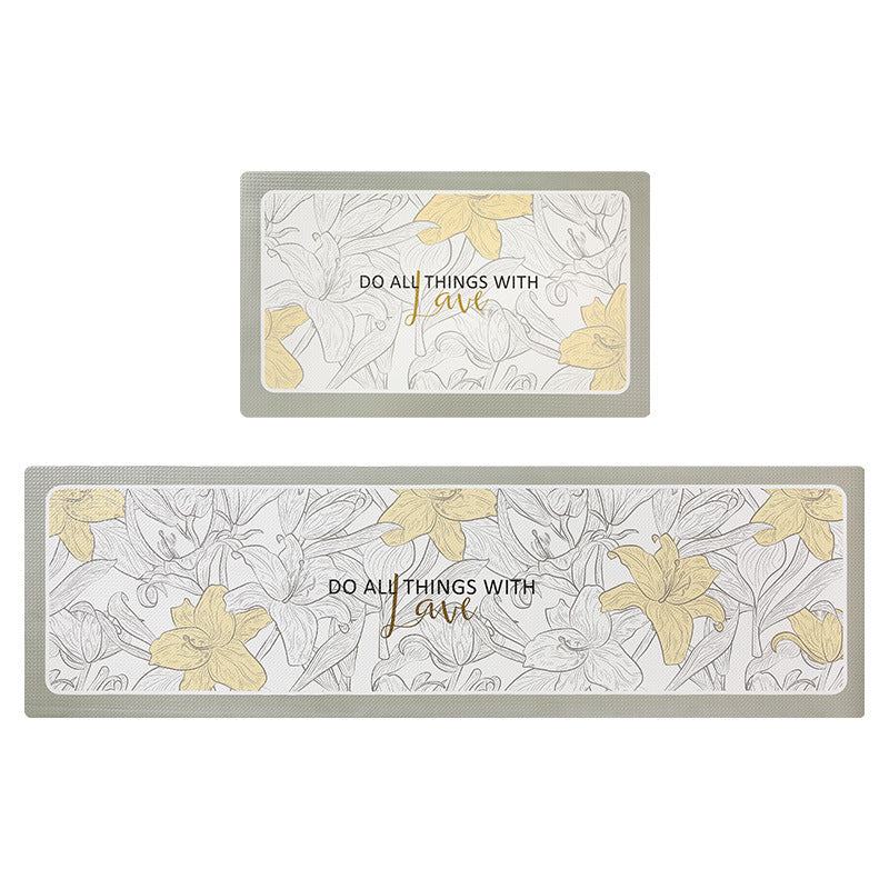 Feblilac Yellow and White Flower Garden Floral PVC Leather Kitchen Mat