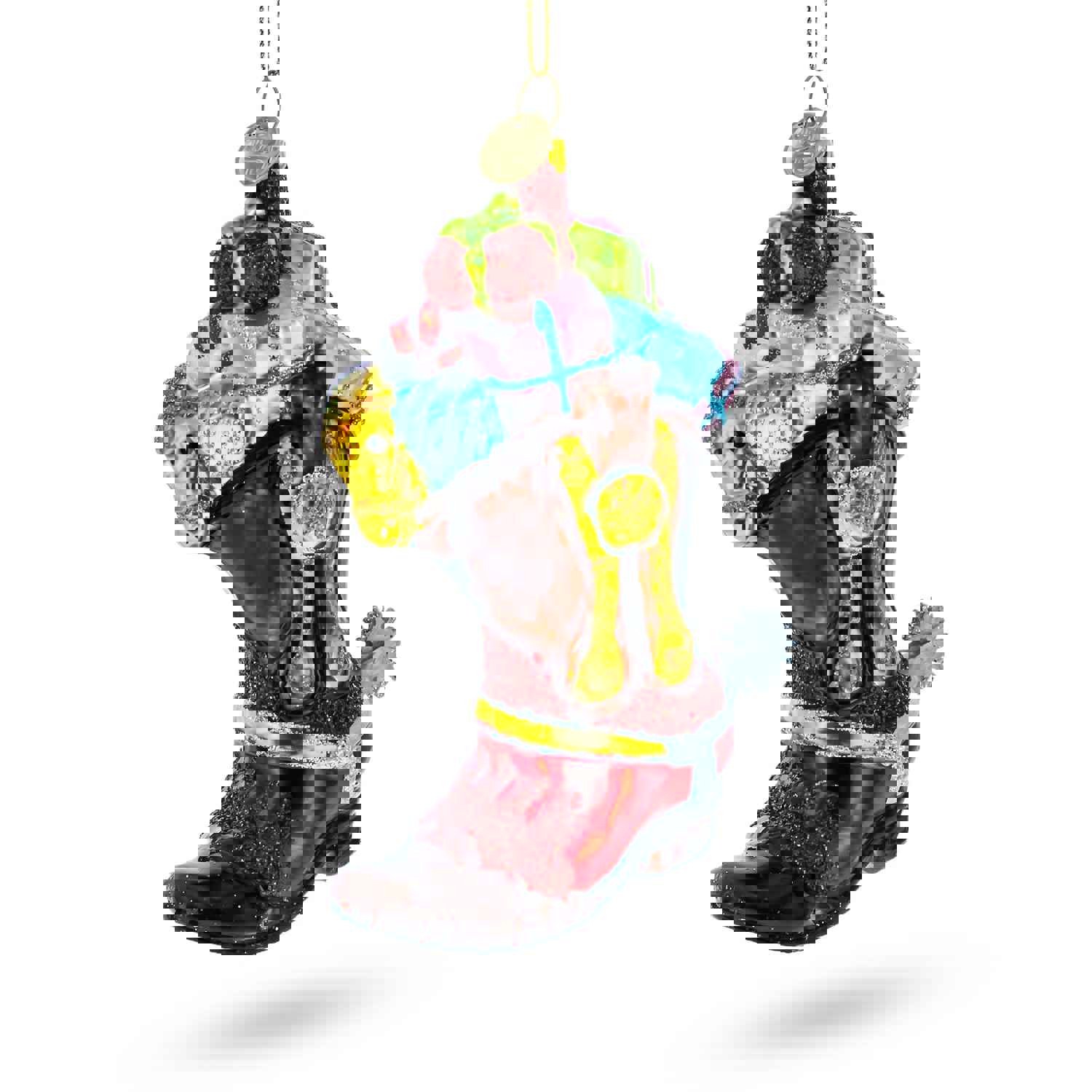 Western Cowboy Boot Blown Glass Christmas Ornament with Gift Tag