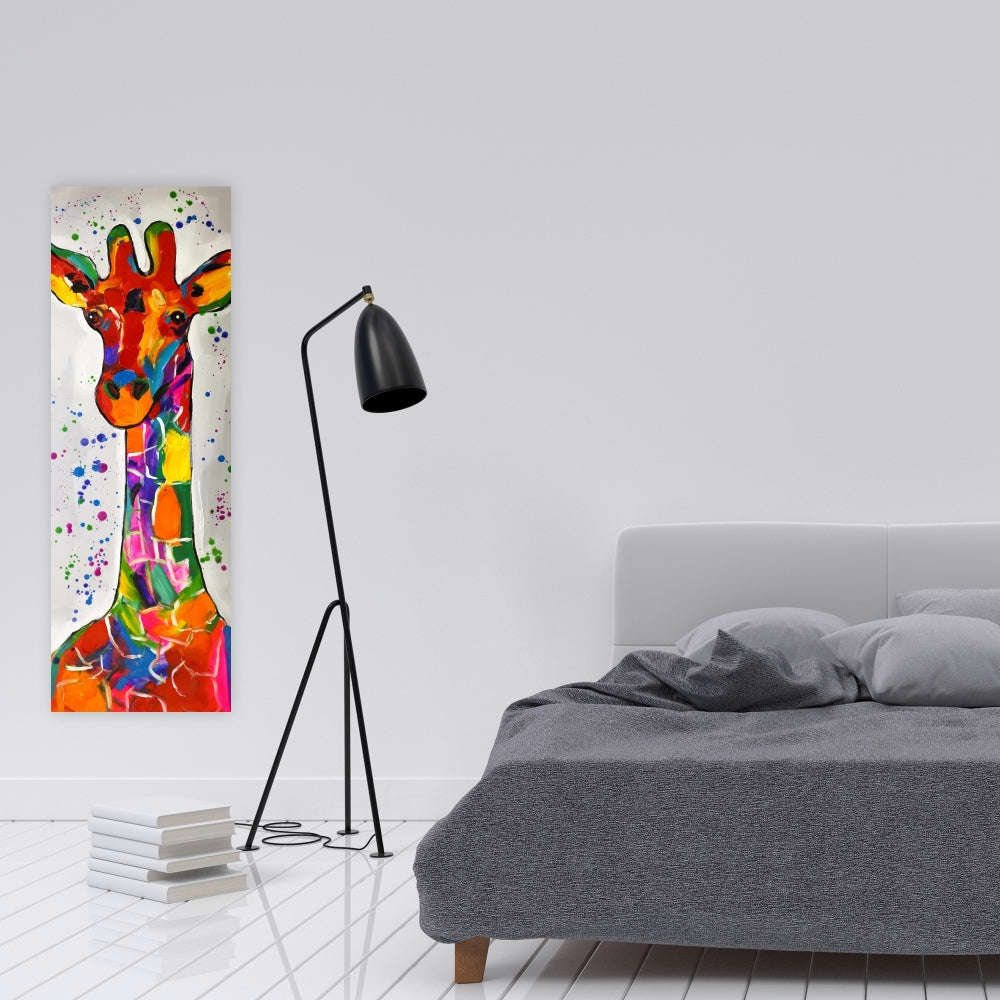 Abstract Colorful Giraffe With Paint Splash - Fine Art Gallery Wrapped Canvas 16x48