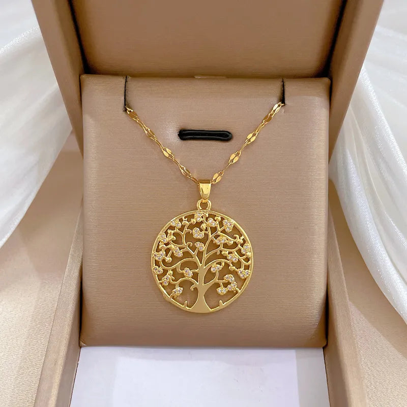 Exquisite Gold-plated Tree of Life Zircon Pendant Necklace for Women