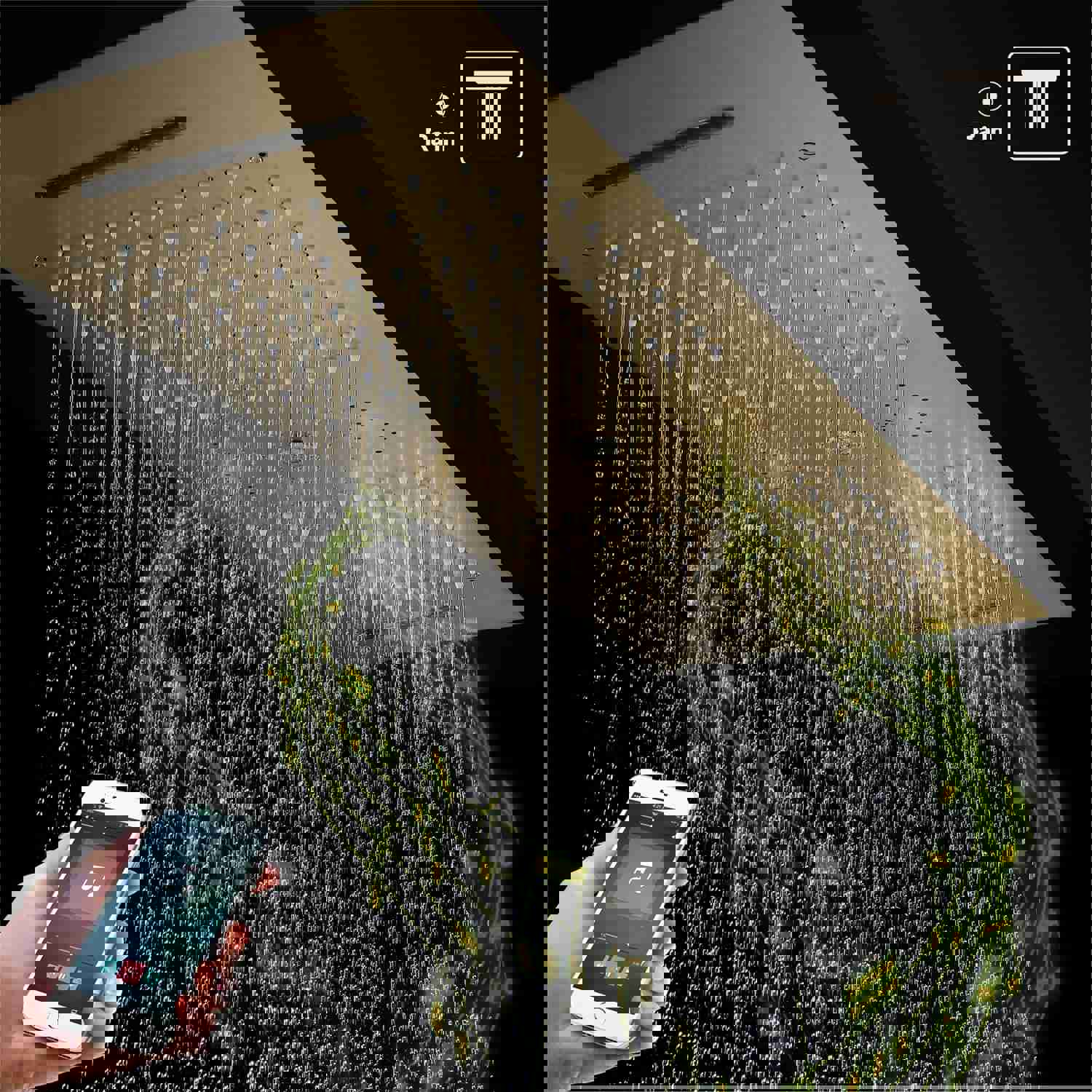 SYDNEY 36INCH COMPLETE LED MUSIC SHOWER SYSTEM WITH RAINFALL, WATERFALL & WALL MOUNTED SHOWERHEAD