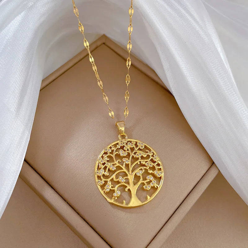Exquisite Gold-plated Tree of Life Zircon Pendant Necklace for Women