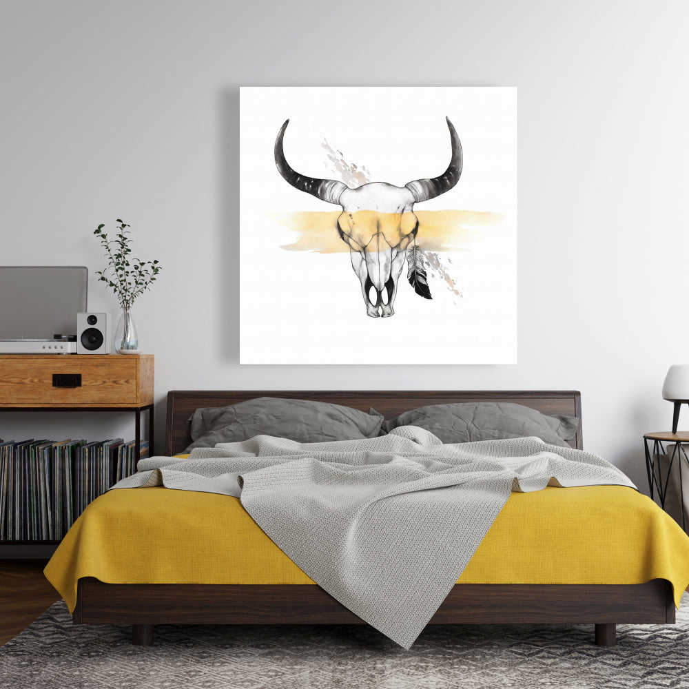 Cow Skull With Feather - Fine Art Gallery Wrapped Canvas 24x36