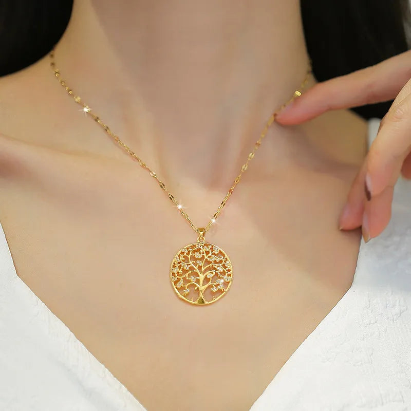 Exquisite Gold-plated Tree of Life Zircon Pendant Necklace for Women