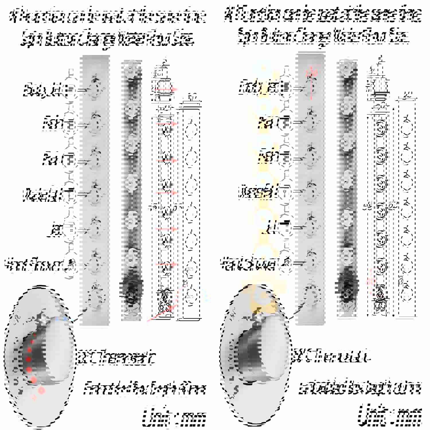 SYDNEY 36INCH COMPLETE LED MUSIC SHOWER SYSTEM WITH RAINFALL, WATERFALL & WALL MOUNTED SHOWERHEAD