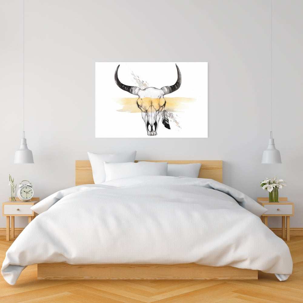 Cow Skull With Feather - Fine Art Gallery Wrapped Canvas 24x36