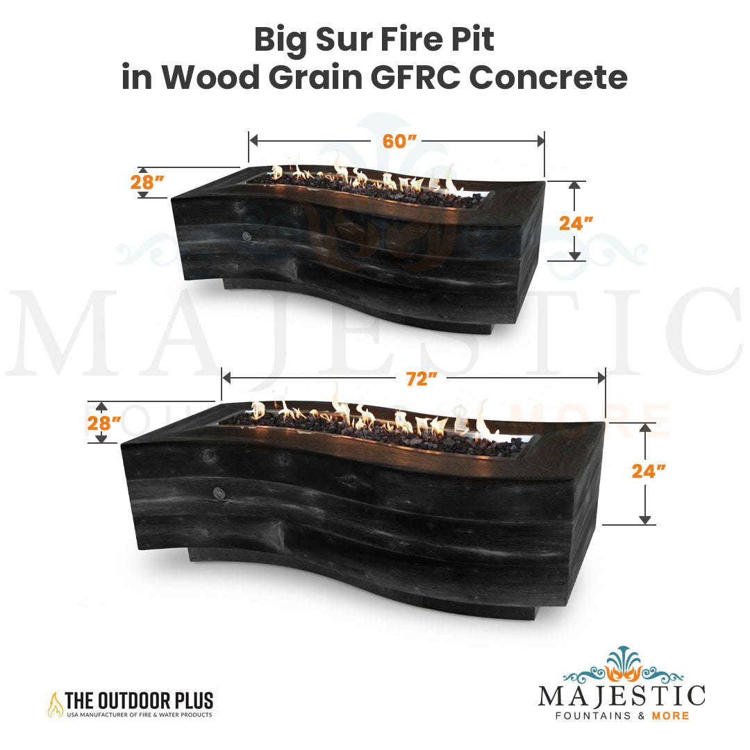 The Outdoor Plus Big Sur Fire Pit in Wood Grain Concrete with Free Cover
