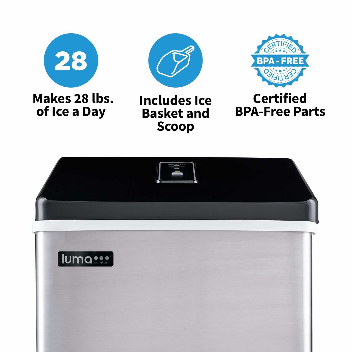 Luma Comfort IM200SS Countertop Clear Ice Maker - 28 lbs. Daily, BPA-Free