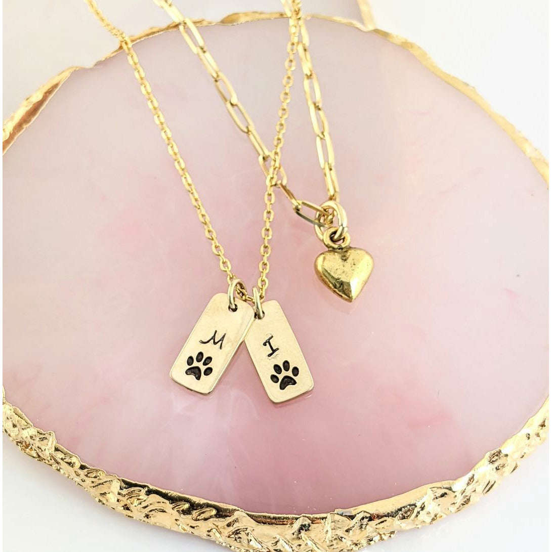 Personalized Mini Tag Dog Mom Necklace - Custom Initial Paw Charm